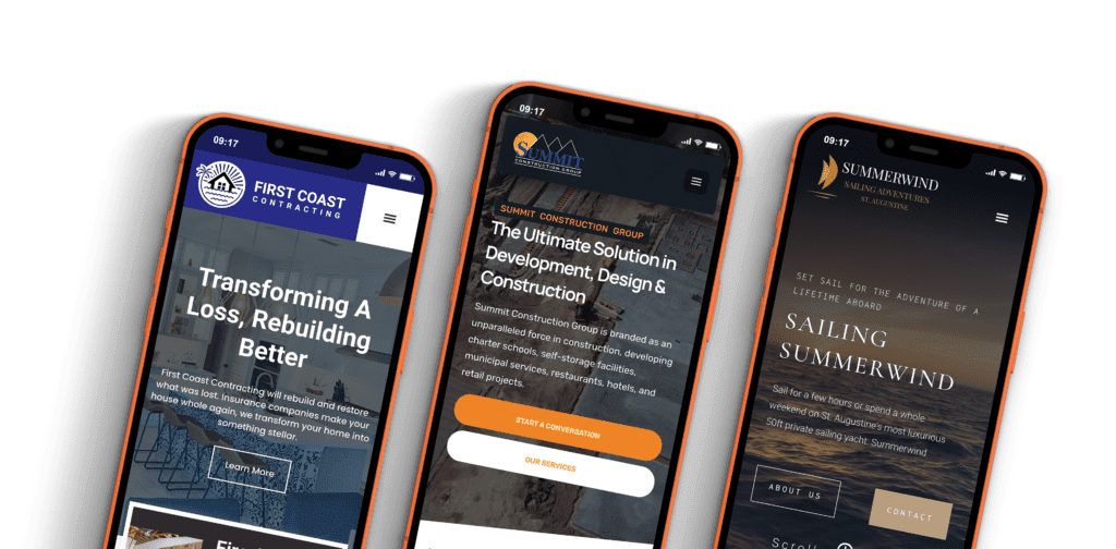 iPhone 13 mockup displaying a website design jacksonville fl layout on its screen, showcasing a clean, modern interface.