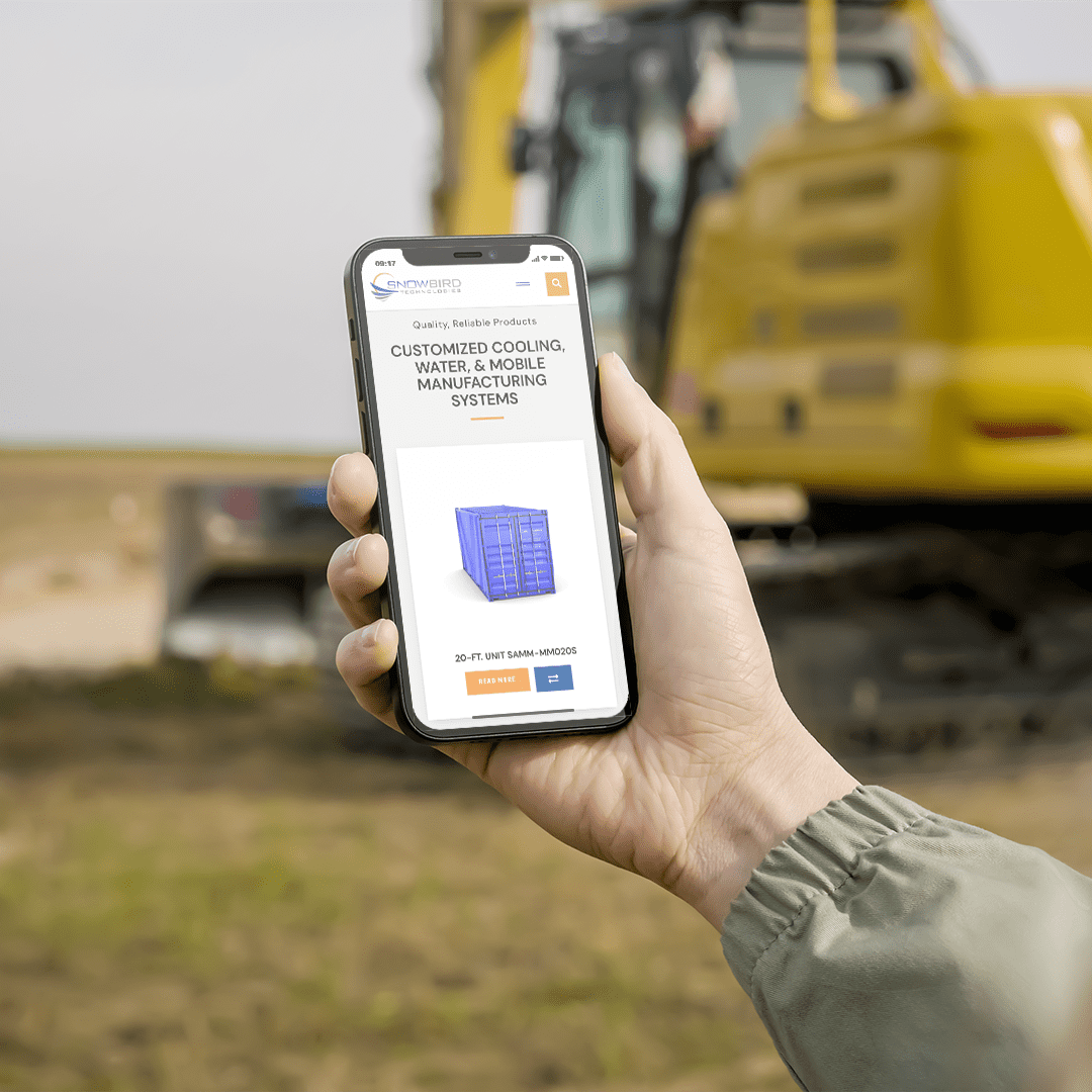 iPhone mockup displaying a construction scene, highlighting unified branding solutions in a digital context.
