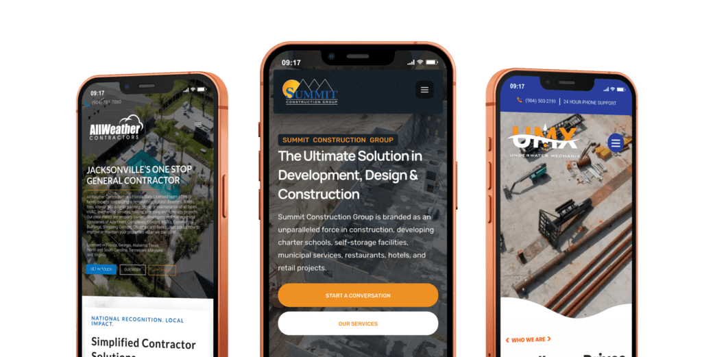 iPhone 13 displaying a contractor digital marketing nationwide website design, highlighting user-friendly interface in Jackso
