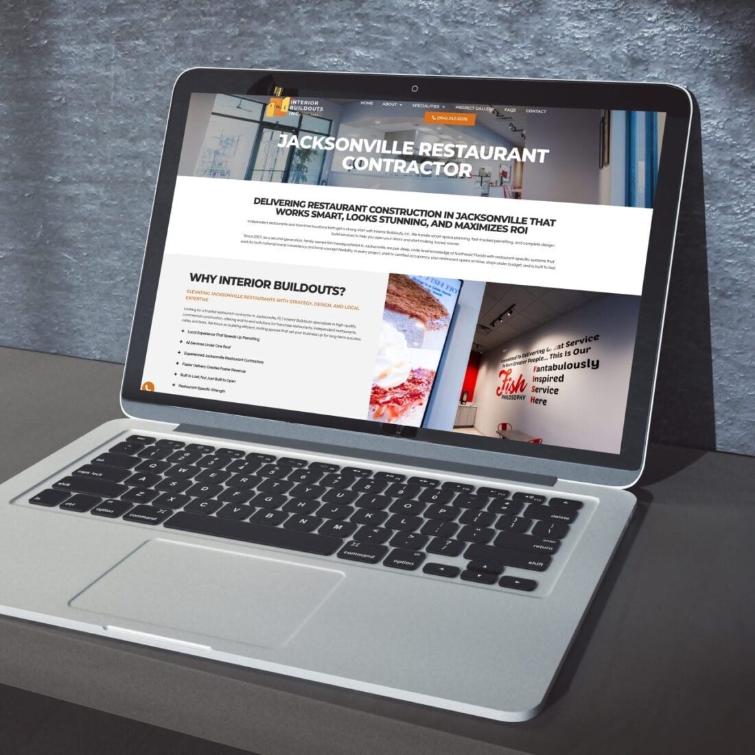 Modern interior buildouts web design showcasing sleek, minimalist decor with neutral tones and stylish furnishings.