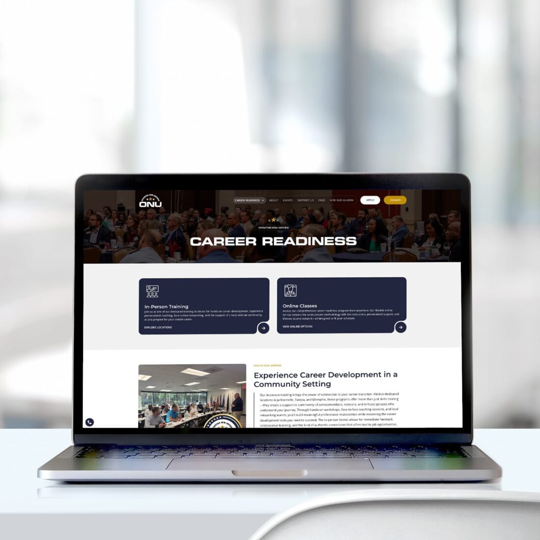 Design layout for veteran career transition website featuring structured sections and navigation elements.