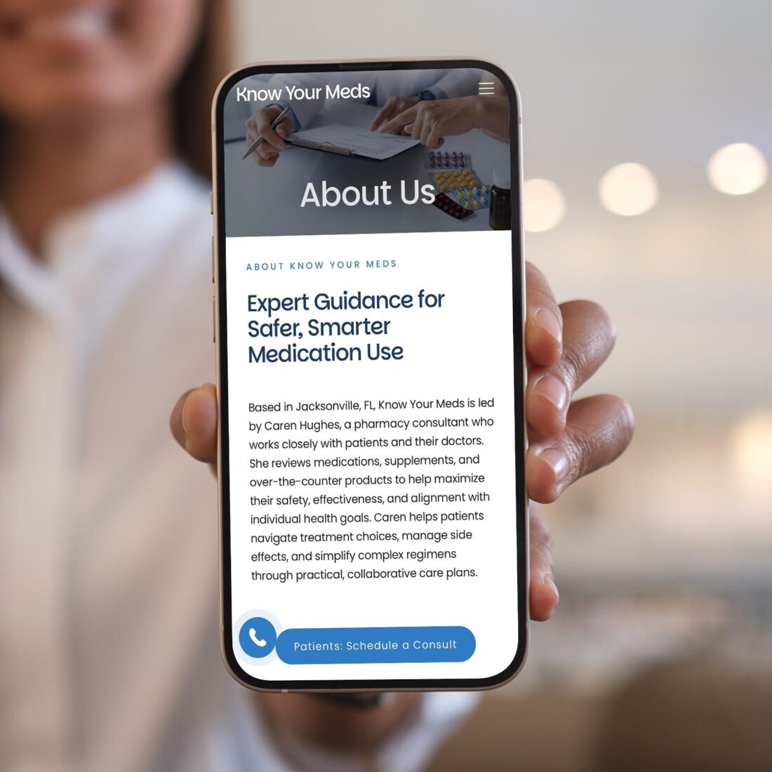 Medication management web design featuring a clean layout with icons and text for easy navigation.