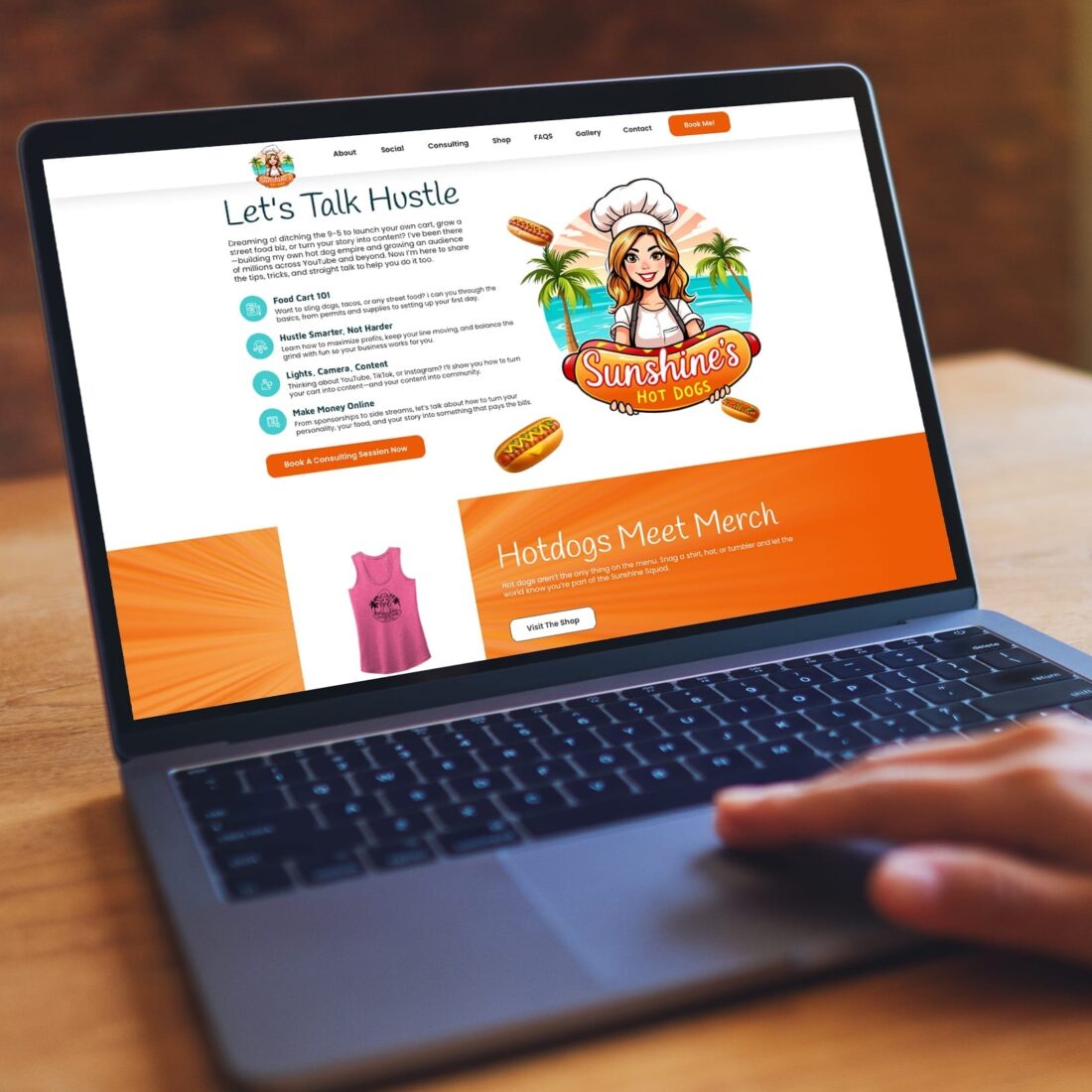 Sunshine's Hotdogs website design featuring a vibrant layout with colorful graphics and engaging elements.