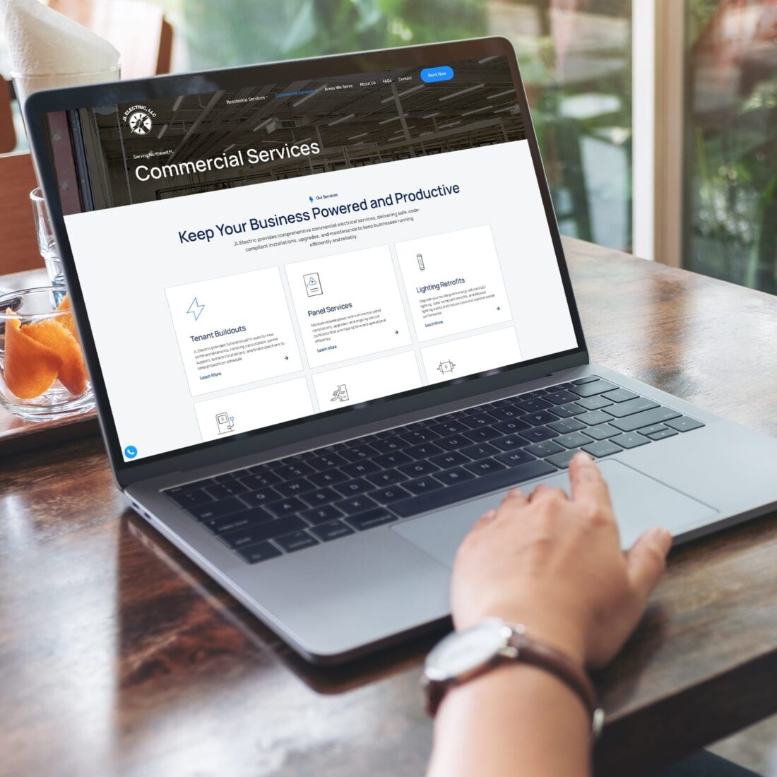 JL Electric web design concept with blue and white color scheme, showcasing a modern and clean layout.