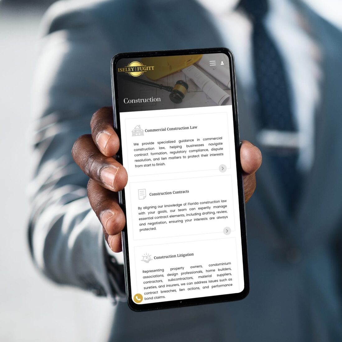Modern law firm web development project featuring a sleek, minimalist design with a focus on user-friendly navigation.